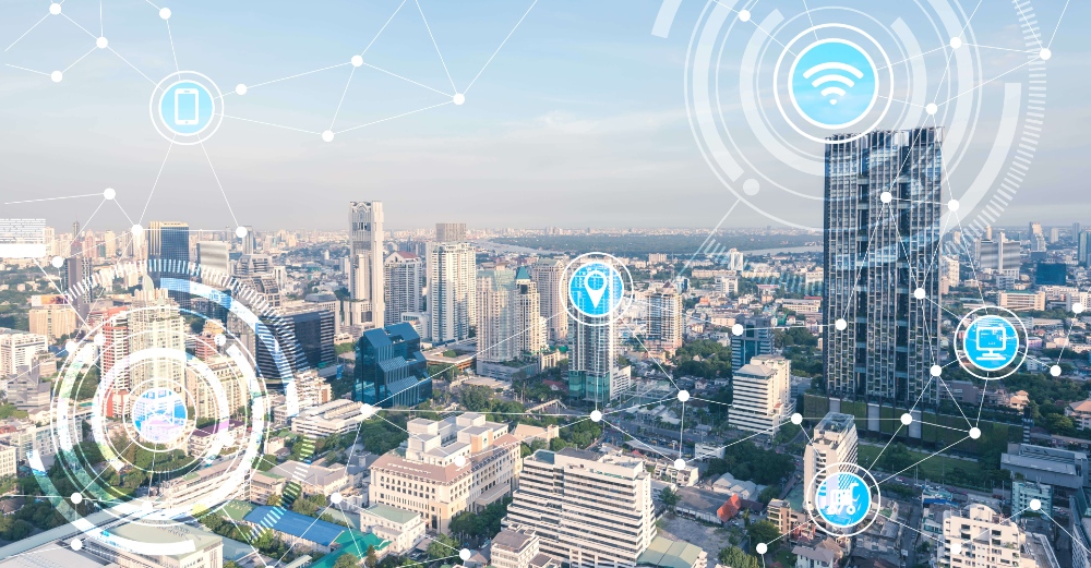 Smart City showing wireless connectivity points